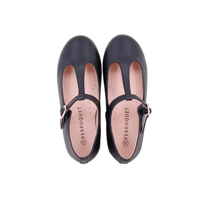 Perroquet Shoes Rings Perroquet Girls Leather TStrap Mary Janes Black