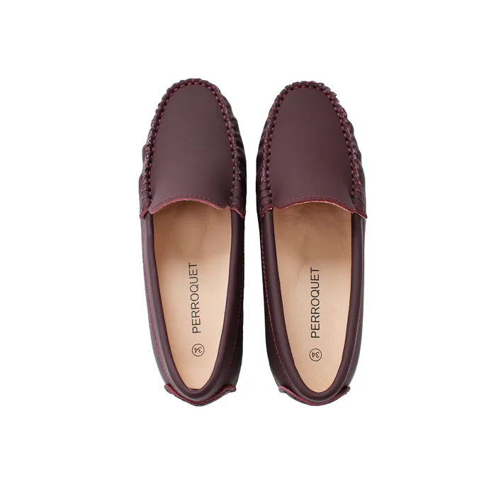 Perroquet Silky Leather Moccasin Loafers Burgundy Perroquet Shoes Earrings