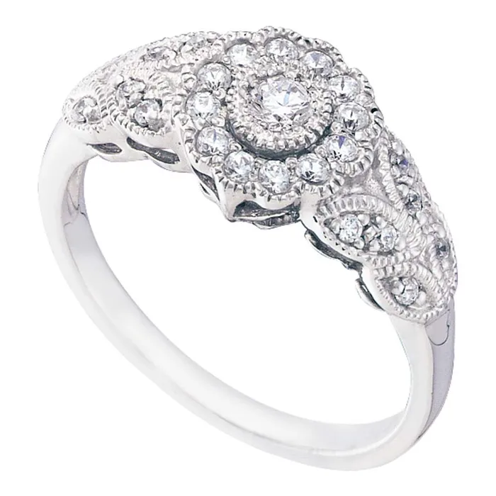 Rings 10kt White Gold Womens Round Diamond Solitaire Floral Cluster Milgrain Ring 13 Cttw mayamila Rings 10kt White Gold Womens Round Diamond Solitaire Floral Cluster Milgrain Ring 13 Cttw mayamila