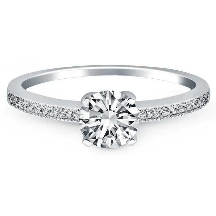 Rings 14k White Gold Classic Diamond Pave Solitaire Engagement Ring MayaMila Rings 14k White Gold Classic Diamond Pave Solitaire Engagement Ring MayaMila