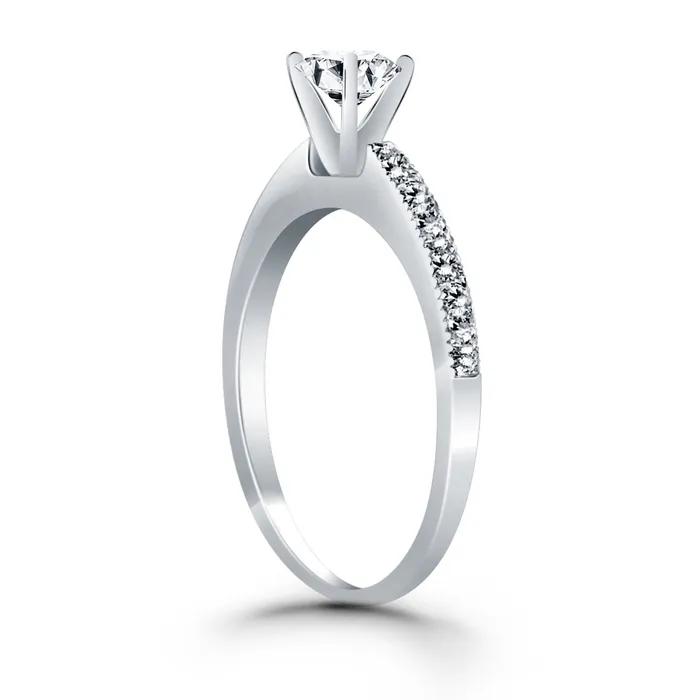 Rings 14k White Gold Classic Diamond Pave Solitaire Engagement Ring MayaMila
