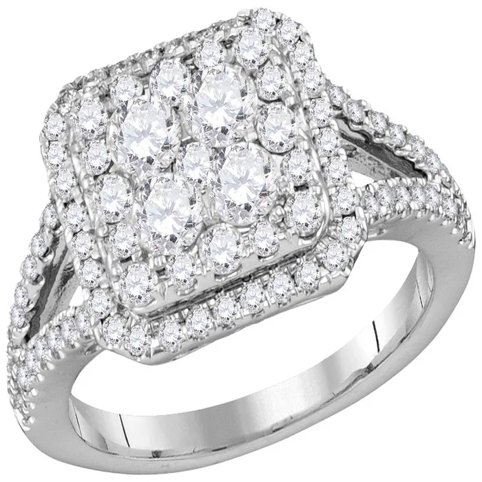 Rings 14kt White Gold Womens Round Diamond Square Cluster Bridal Wedding Engagement Ring 112 Cttw mayamila Rings 14kt White Gold Womens Round Diamond Square Cluster Bridal Wedding Engagement Ring 112 Cttw mayamila