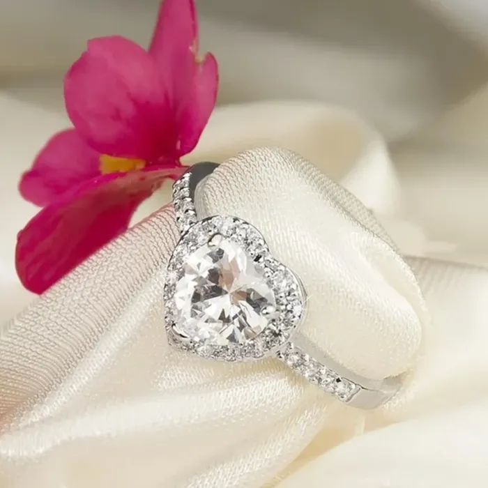 Rings 2 Carat Heart Shape Sterling Silver Cubic Zirconia Engagement Ring mayamila