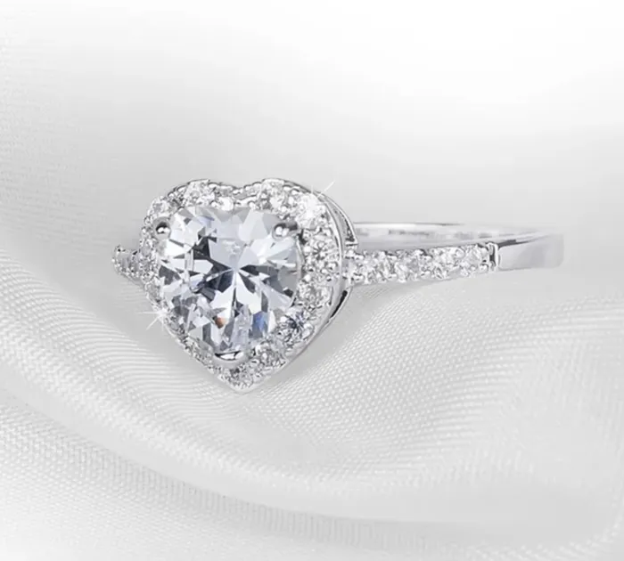 Rings 2 Carat Heart Shape Sterling Silver Cubic Zirconia Engagement Ring mayamila