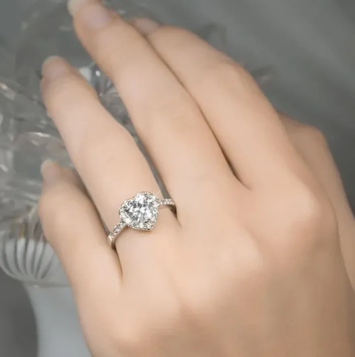 Rings 2 Carat Heart Shape Sterling Silver Cubic Zirconia Engagement Ring mayamila