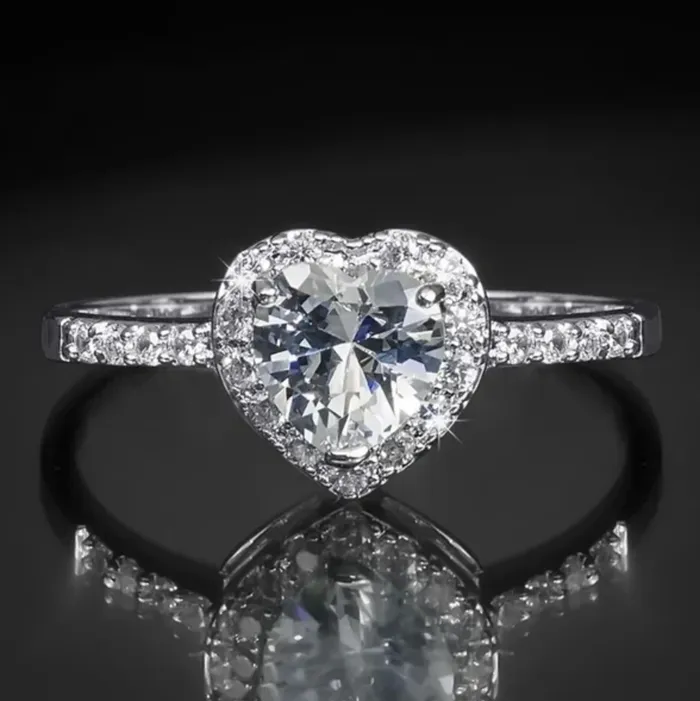 Rings 2 Carat Heart Shape Sterling Silver Cubic Zirconia Engagement Ring mayamila