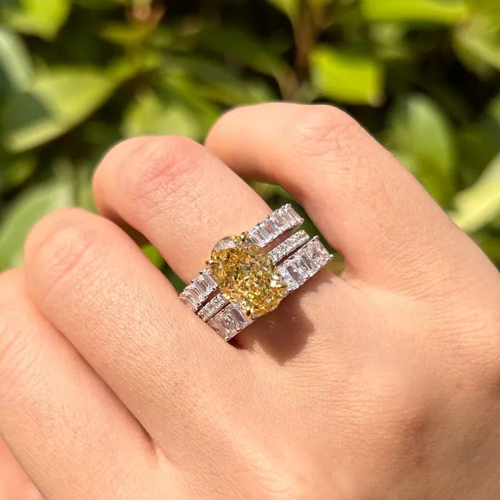 Rings Carly Jewelry 3 Pcs Yellow Oval Cut Sterling Silver Bridal Set