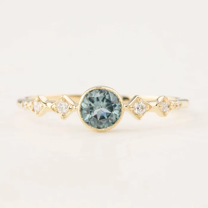 Rings Celeste Ring 45mm 045ct Blue Green Montana Sapphire 14k Yellow Gold Envero Jewelry