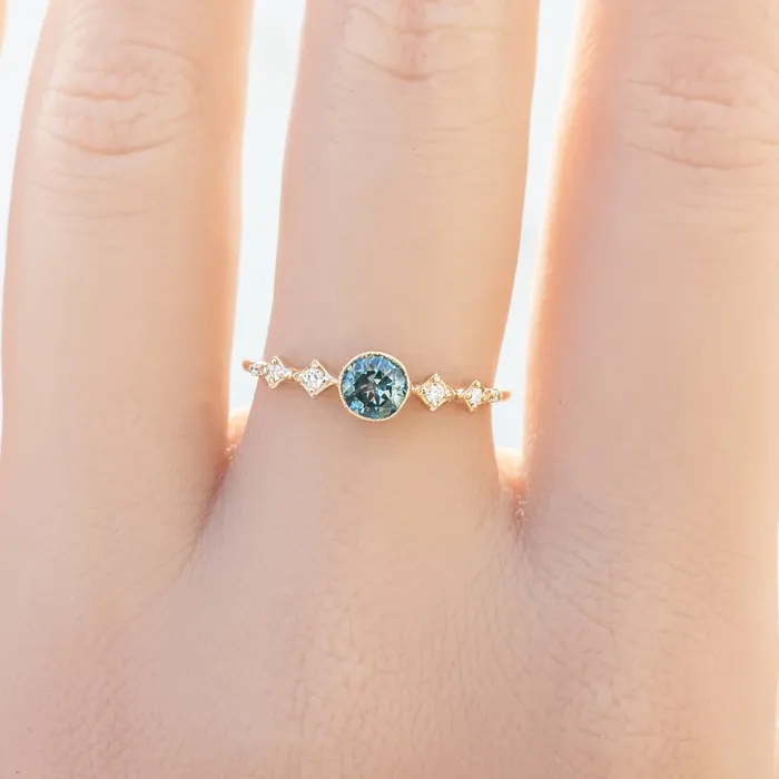 Rings Celeste Ring 45mm 045ct Blue Green Montana Sapphire 14k Yellow Gold Envero Jewelry