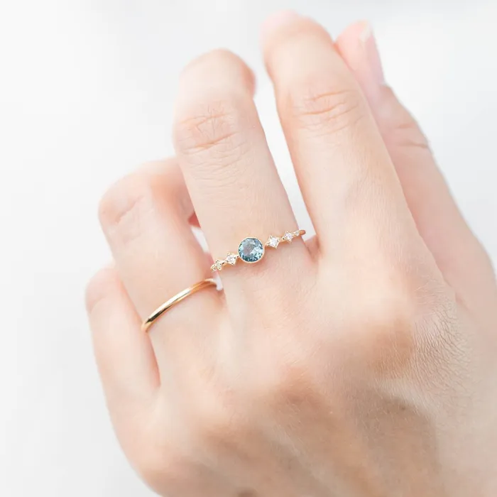 Rings Celeste Ring 45mm 045ct Blue Green Montana Sapphire 14k Yellow Gold Envero Jewelry