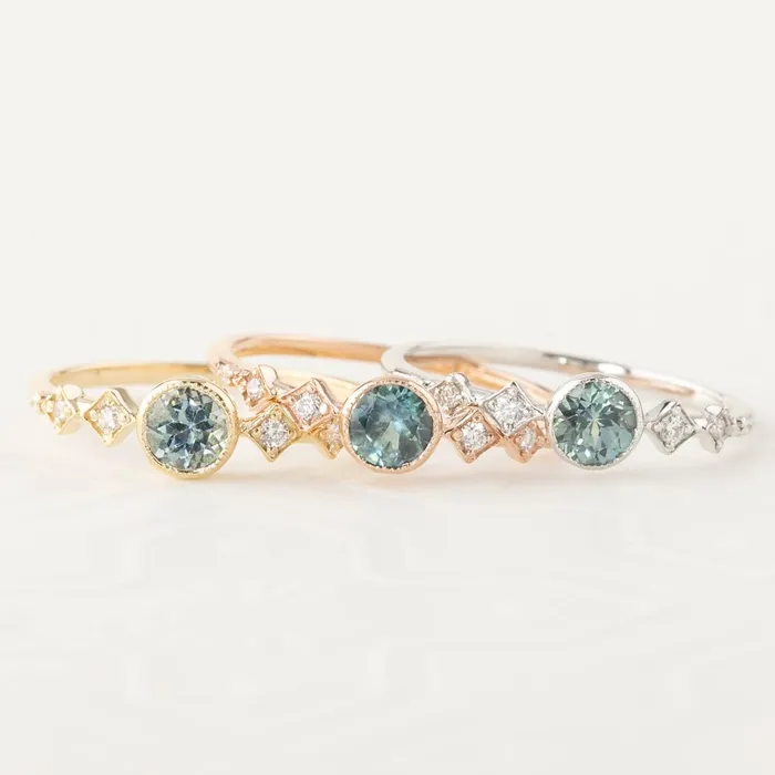 Rings Celeste Ring 45mm 045ct Blue Green Montana Sapphire 14k Yellow Gold Envero Jewelry