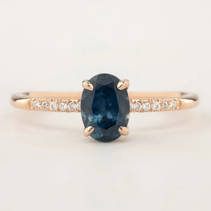 Rings Envero Jewelry Audrey Ring 115ct Teal Blue Montana Sapphire 14k Rose Gold One of a kind