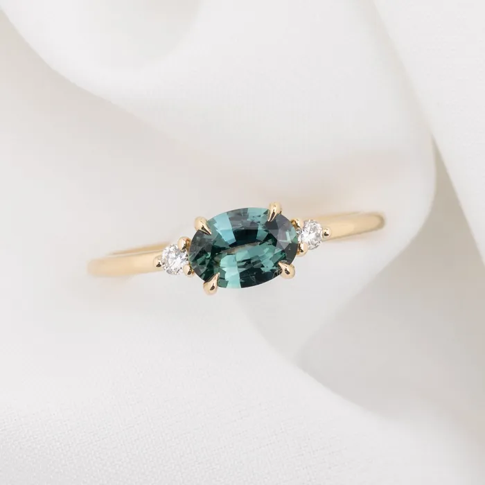 Rings Envero Jewelry Emilie Ring 085ct Blue Green Madagascar Sapphire 14k Yellow Gold One of a kind Rings Envero Jewelry Emilie Ring 085ct Blue Green Madagascar Sapphire 14k Yellow Gold One of a kind