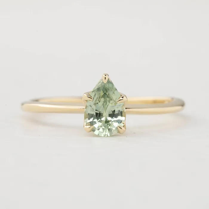 Rings Envero Jewelry Sara Ring 083ct Light Green Teardrop Montana Sapphire One of a kind