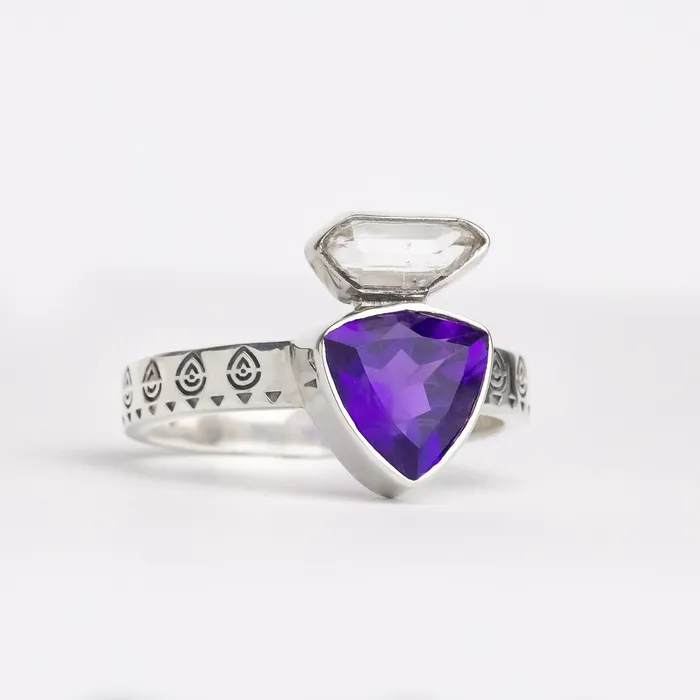 Rings Esprit Creations Amethyst Herkimer Diamond Aglow Ring Sterling Silver