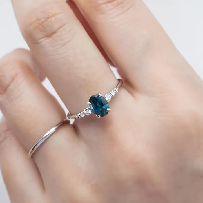 Rings Estel Fleur Four Prongs Ring 083ct Blue Green Montana Sapphire 14K White Gold One of a kind Envero Jewelry Rings Estel Fleur Four Prongs Ring 083ct Blue Green Montana Sapphire 14K White Gold One of a kind Envero Jewelry