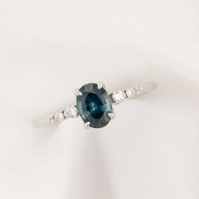 Rings Estel Fleur Four Prongs Ring 083ct Blue Green Montana Sapphire 14K White Gold One of a kind Envero Jewelry Rings Estel Fleur Four Prongs Ring 083ct Blue Green Montana Sapphire 14K White Gold One of a kind Envero Jewelry