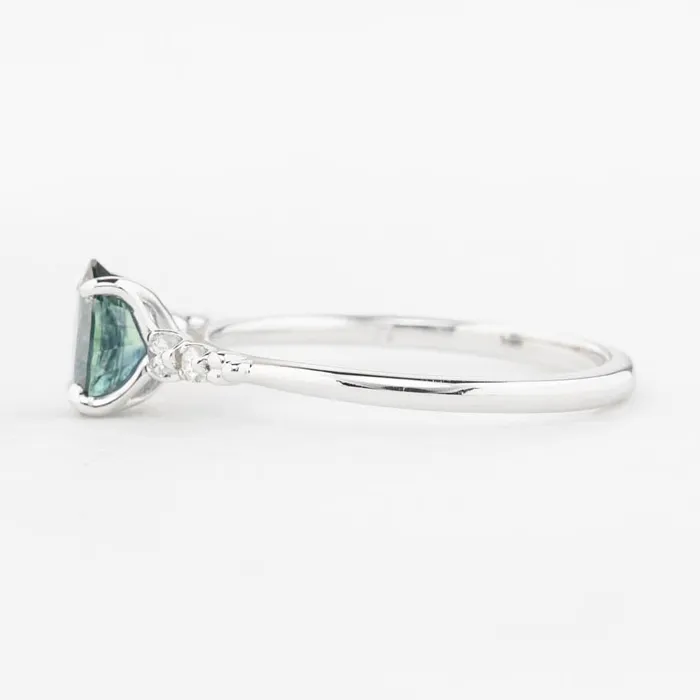Rings Estel Fleur Four Prongs Ring 083ct Blue Green Montana Sapphire 14K White Gold One of a kind Envero Jewelry Rings Estel Fleur Four Prongs Ring 083ct Blue Green Montana Sapphire 14K White Gold One of a kind Envero Jewelry