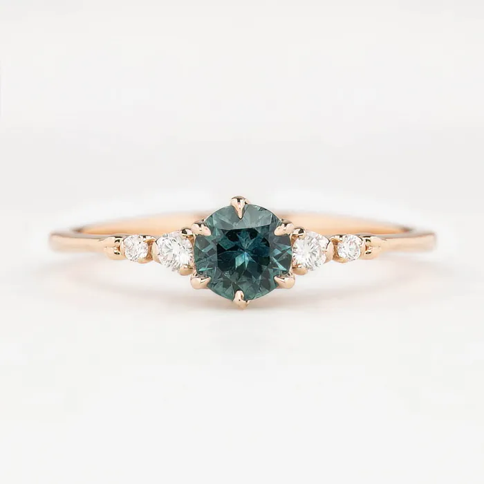 Rings Estel Fleur Six Prongs Ring 475mm 060ct Teal Blue Round Montana Sapphire 14K Rose Gold Envero Jewelry Rings Estel Fleur Six Prongs Ring 475mm 060ct Teal Blue Round Montana Sapphire 14K Rose Gold Envero Jewelry