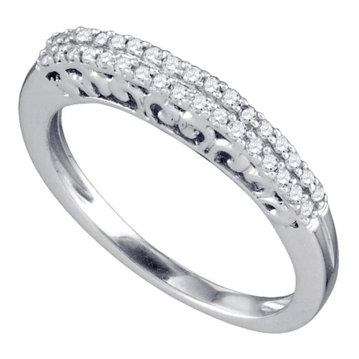 Rings mayamila 10k White Gold Round Paveset Diamond Womens Slender Bridal Wedding Band 15 Cttw Rings mayamila 10k White Gold Round Paveset Diamond Womens Slender Bridal Wedding Band 15 Cttw