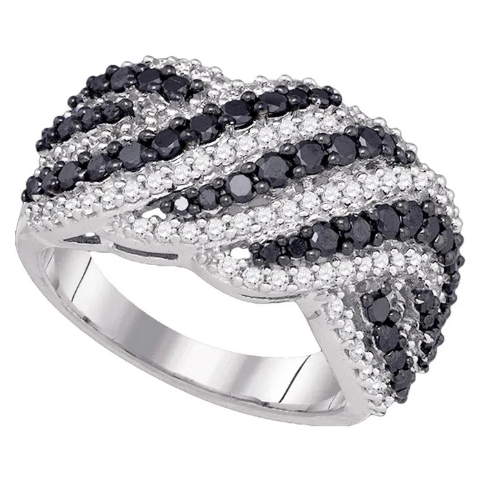 Rings mayamila 10k White Gold Womens Black Color Enhanced Diamond Striped Cocktail Band Ring 112 Cttw Rings mayamila 10k White Gold Womens Black Color Enhanced Diamond Striped Cocktail Band Ring 112 Cttw