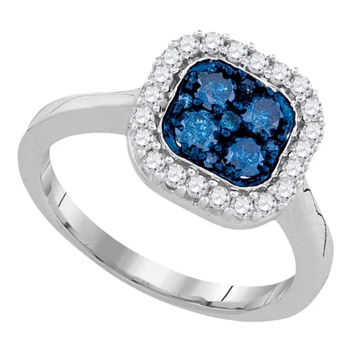 Rings mayamila 10kt White Gold Womens Round Blue Color Enhanced Diamond Square Frame Cluster Ring 34 Cttw Rings mayamila 10kt White Gold Womens Round Blue Color Enhanced Diamond Square Frame Cluster Ring 34 Cttw