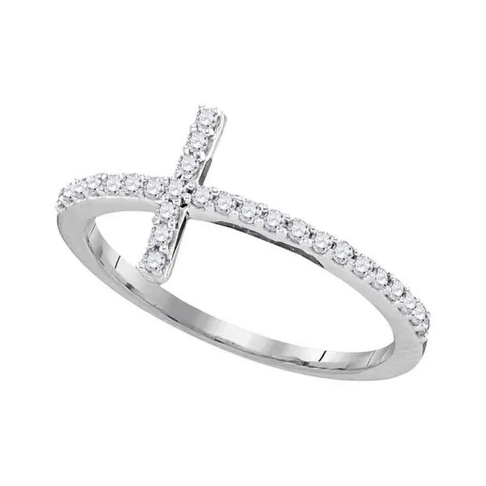 Rings mayamila 10kt White Gold Womens Round Diamond Christian Cross Religious Band Ring 15 Cttw Rings mayamila 10kt White Gold Womens Round Diamond Christian Cross Religious Band Ring 15 Cttw