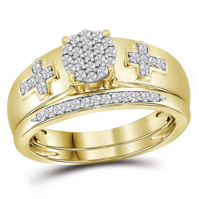 Rings mayamila 10kt Yellow Gold Womens Diamond Cluster Cross Bridal Wedding Engagement Ring Band Set 14 Cttw Rings mayamila 10kt Yellow Gold Womens Diamond Cluster Cross Bridal Wedding Engagement Ring Band Set 14 Cttw
