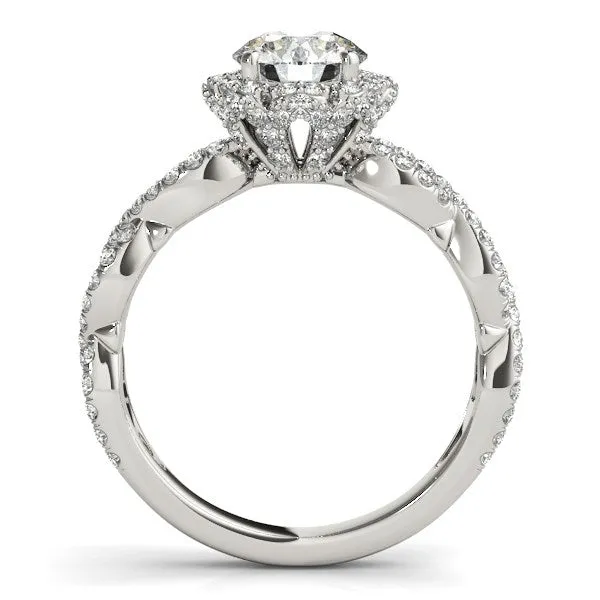 Rings mayamila 14K White Gold Flower Motif Split Shank Round Diamond Engagement Ring 1 58 ct tw