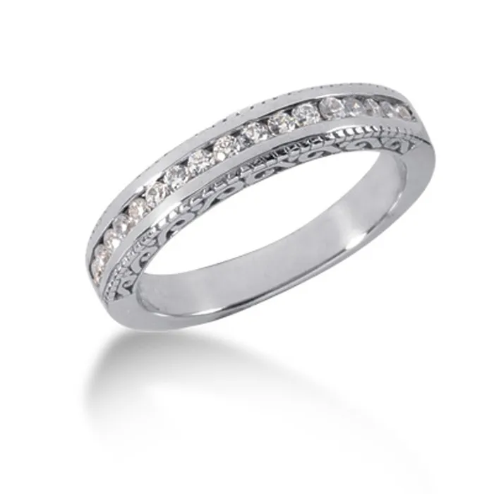 Rings MayaMila 14k White Gold Vintage Style Engraved Diamond Channel Set Wedding Ring Band Rings MayaMila 14k White Gold Vintage Style Engraved Diamond Channel Set Wedding Ring Band