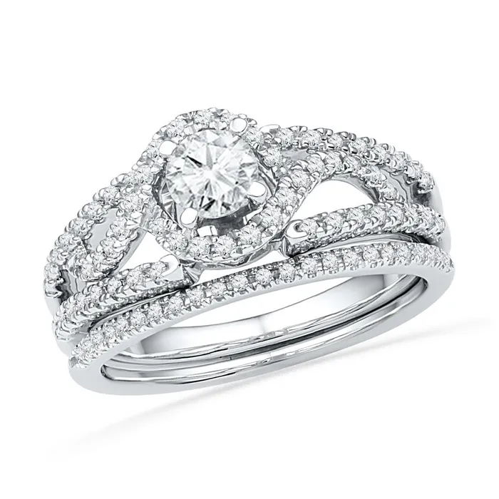Rings mayamila 14kt White Gold Womens Round Diamond Bridal Wedding Engagement Ring Band Set 34 Cttw