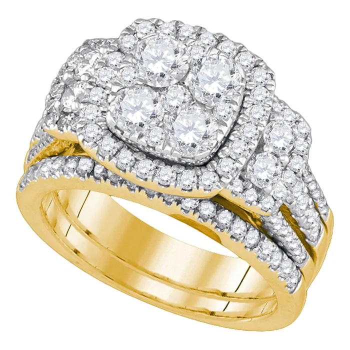 Rings mayamila 14kt Yellow Gold Womens Round Diamond Cluster Bridal Wedding Engagement Ring Band Set 200 Cttw Rings mayamila 14kt Yellow Gold Womens Round Diamond Cluster Bridal Wedding Engagement Ring Band Set 200 Cttw