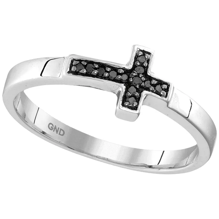 Rings mayamila Sterling Silver Womens Round Black Color Enhanced Diamond Christian Cross Band Ring 120 Cttw Rings mayamila Sterling Silver Womens Round Black Color Enhanced Diamond Christian Cross Band Ring 120 Cttw