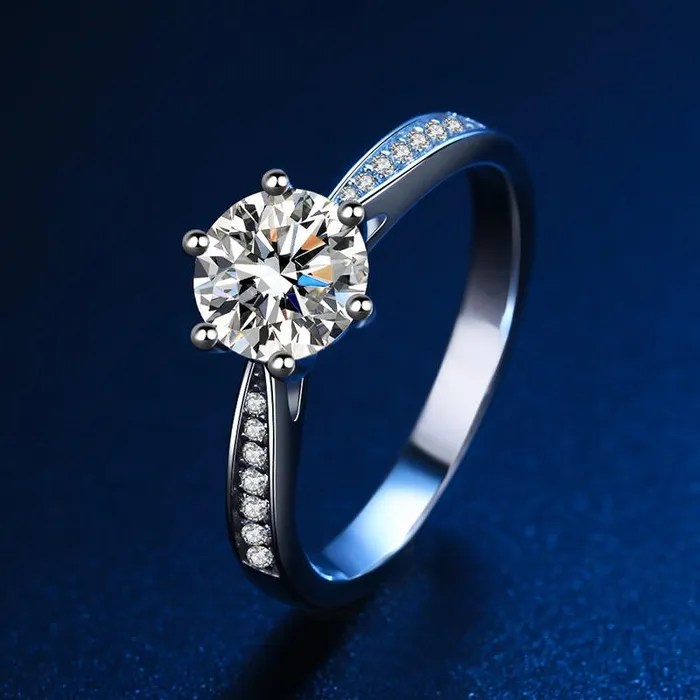 Rings Moissanite Round Cut 6 Prong Engagement Ring shineofdiamond
