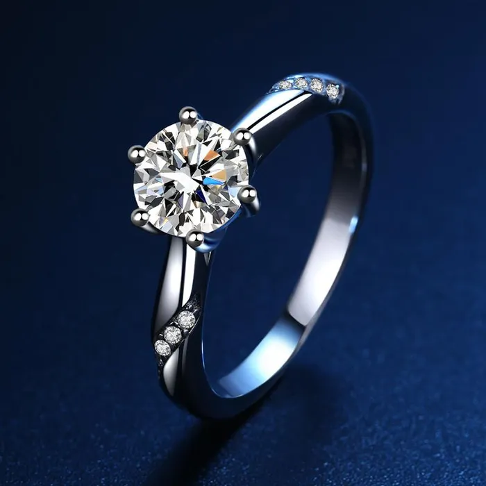 Rings Moissanite Round Cut 6 Prong Engagement Ring shineofdiamond