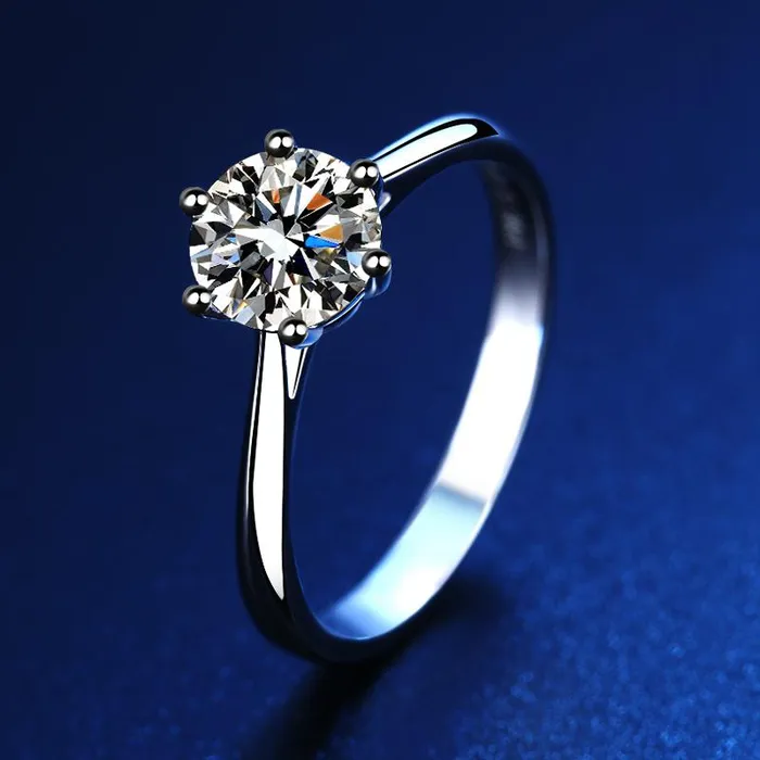 Rings Moissanite Round Cut 6 Prong Engagement Ring shineofdiamond