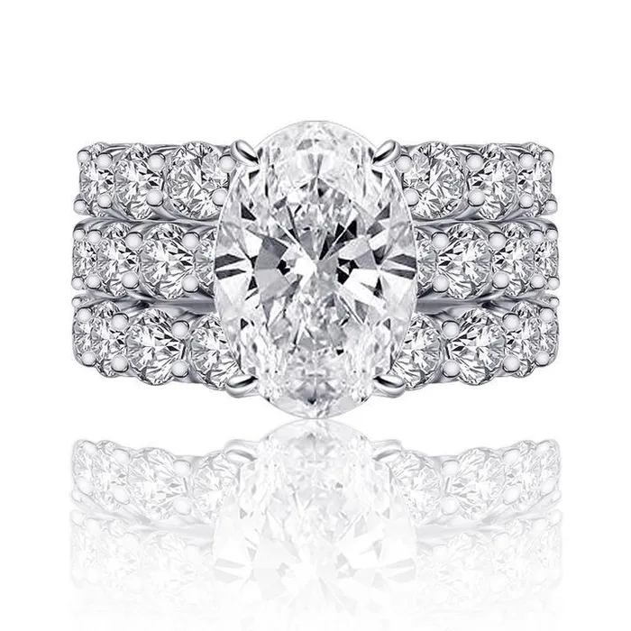 Rings Oval Cut Bridal Set with HalfEternity Band Shineofdiamond