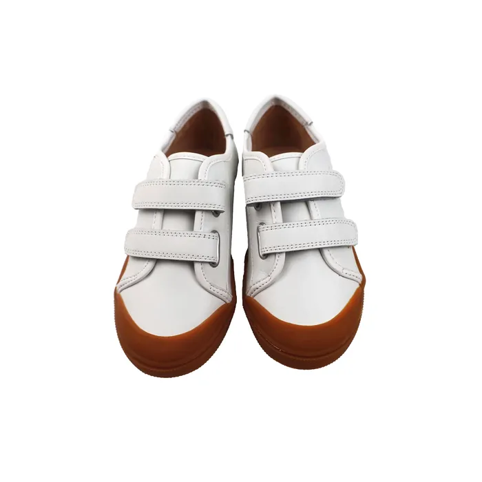Rings Perroquet Shoes Perroquet Double Velcro Strap Leather Sneakers with Toe Cap White