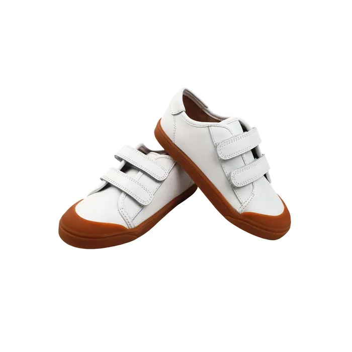 Rings Perroquet Shoes Perroquet Double Velcro Strap Leather Sneakers with Toe Cap White