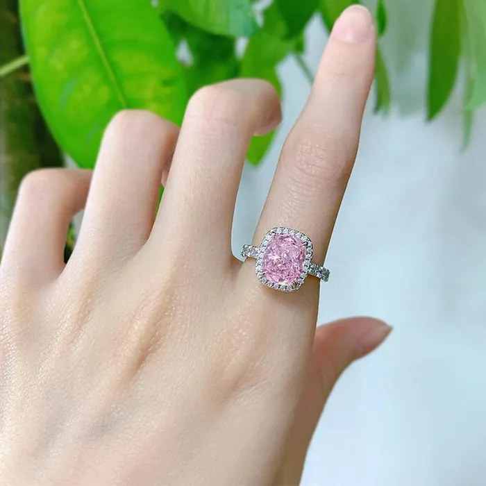 Rings Shineofdiamond Gorgeous Pink Halo Cushion Cut Engagement Ring