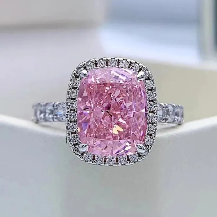 Rings Shineofdiamond Gorgeous Pink Halo Cushion Cut Engagement Ring