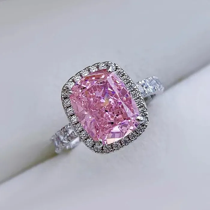 Rings Shineofdiamond Gorgeous Pink Halo Cushion Cut Engagement Ring