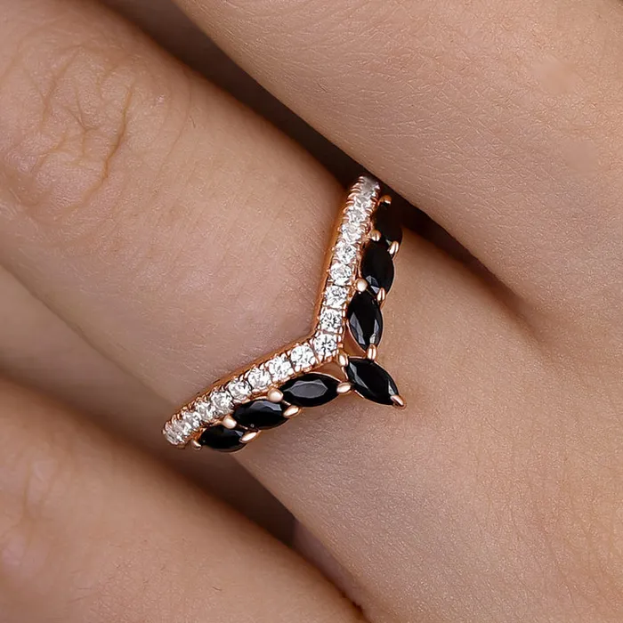 Rings shineofdiamond Unique Design Rose Gold Marquise Cut Sterling Silver Wedding Band Rings shineofdiamond Unique Design Rose Gold Marquise Cut Sterling Silver Wedding Band