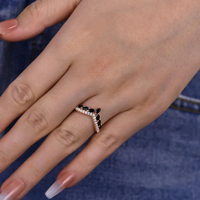 Rings shineofdiamond Unique Design Rose Gold Marquise Cut Sterling Silver Wedding Band Rings shineofdiamond Unique Design Rose Gold Marquise Cut Sterling Silver Wedding Band