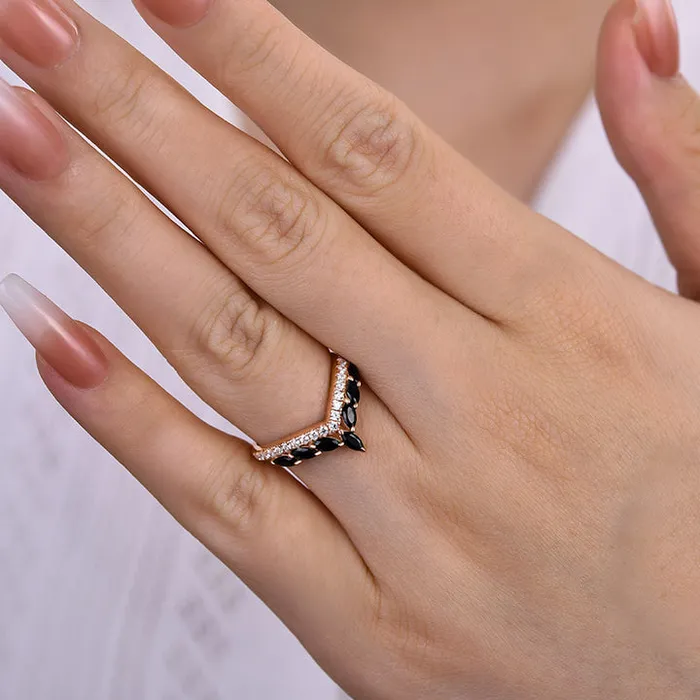 Rings shineofdiamond Unique Design Rose Gold Marquise Cut Sterling Silver Wedding Band Rings shineofdiamond Unique Design Rose Gold Marquise Cut Sterling Silver Wedding Band