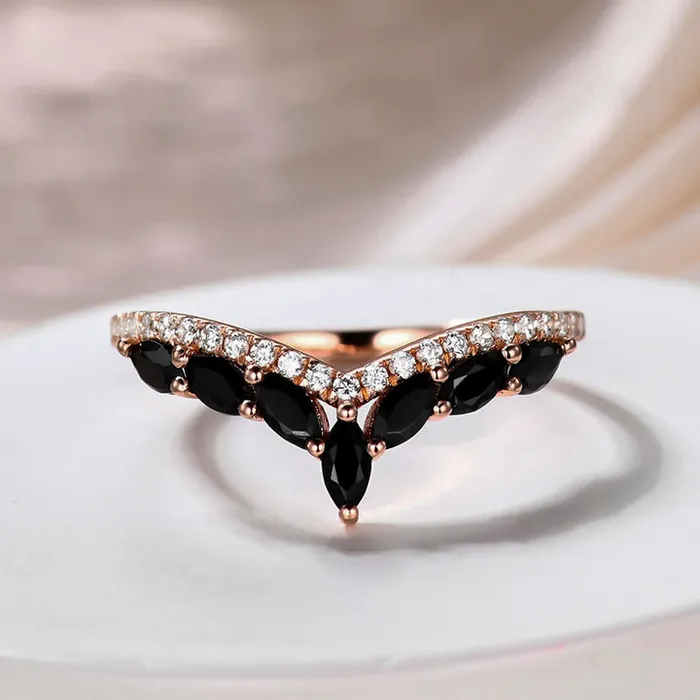 Rings shineofdiamond Unique Design Rose Gold Marquise Cut Sterling Silver Wedding Band Rings shineofdiamond Unique Design Rose Gold Marquise Cut Sterling Silver Wedding Band