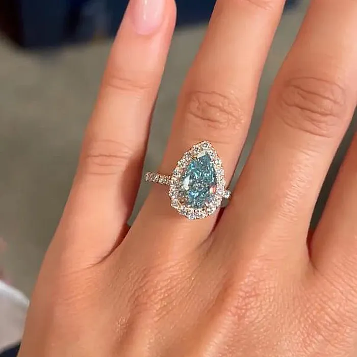 Rings shineofdiamond Vintage Pear Cut Cyan Blue Sterling Silver Engagement Ring In Rose Golden Tone Rings shineofdiamond Vintage Pear Cut Cyan Blue Sterling Silver Engagement Ring In Rose Golden Tone