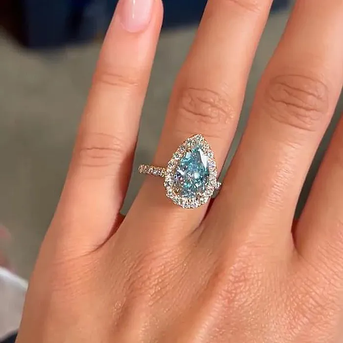 Rings shineofdiamond Vintage Pear Cut Cyan Blue Sterling Silver Engagement Ring In Rose Golden Tone Rings shineofdiamond Vintage Pear Cut Cyan Blue Sterling Silver Engagement Ring In Rose Golden Tone