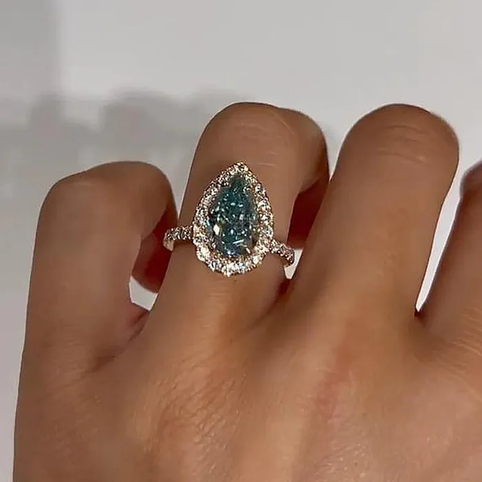 Rings shineofdiamond Vintage Pear Cut Cyan Blue Sterling Silver Engagement Ring In Rose Golden Tone Rings shineofdiamond Vintage Pear Cut Cyan Blue Sterling Silver Engagement Ring In Rose Golden Tone