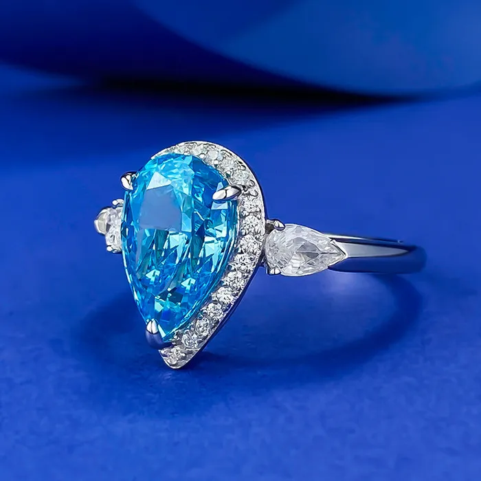 Rings Shineofdiamond VintageStyle Halo Aquamarine Pear Cut Engagement Ring in Sterling Silver